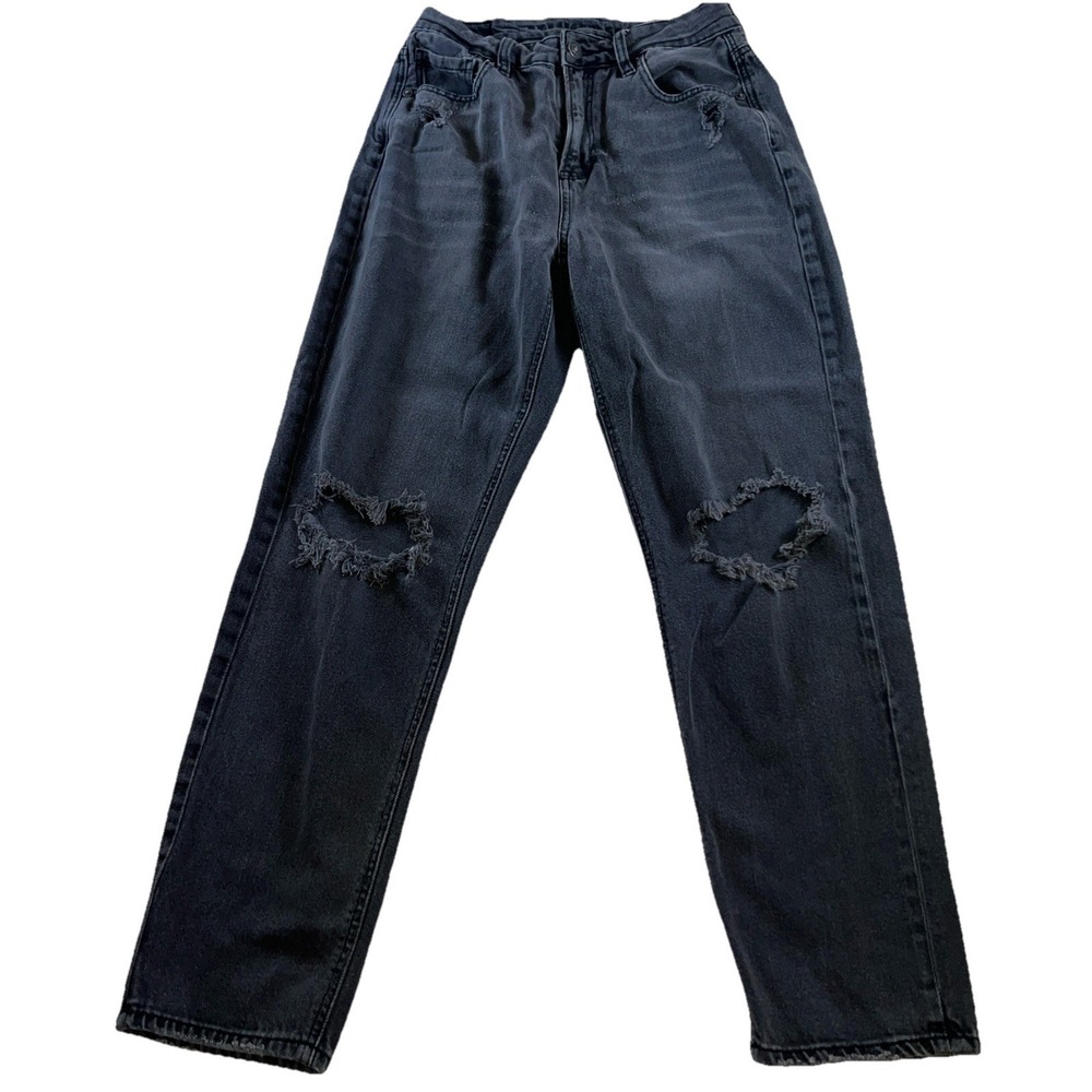 American Eagle Jeans Women's Size 2 Distressed Mom Jean Black Denim Ripped‎ Cut